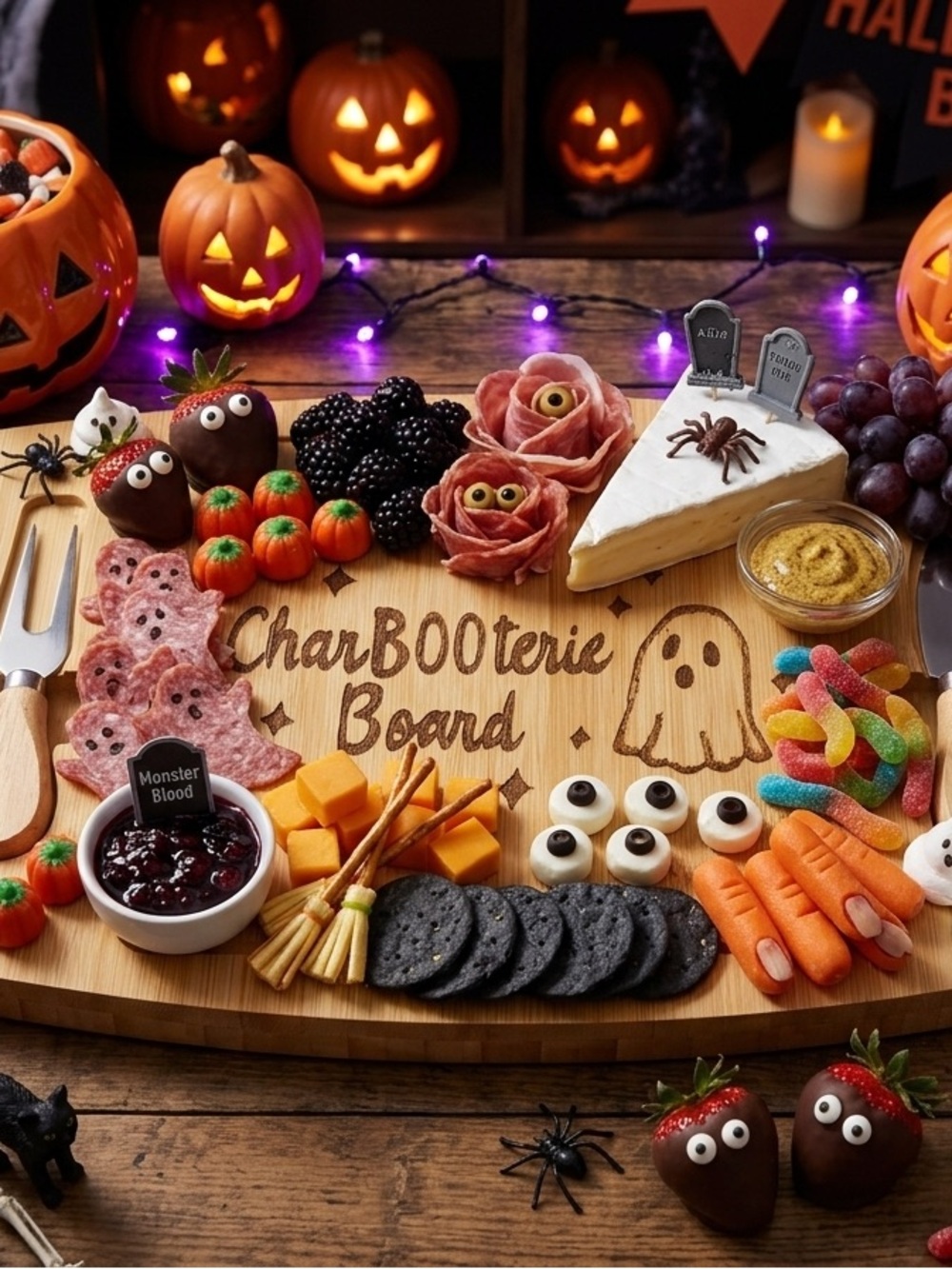 CharBOOterie Halloween Bamboo Serving Board - Orange & Natural